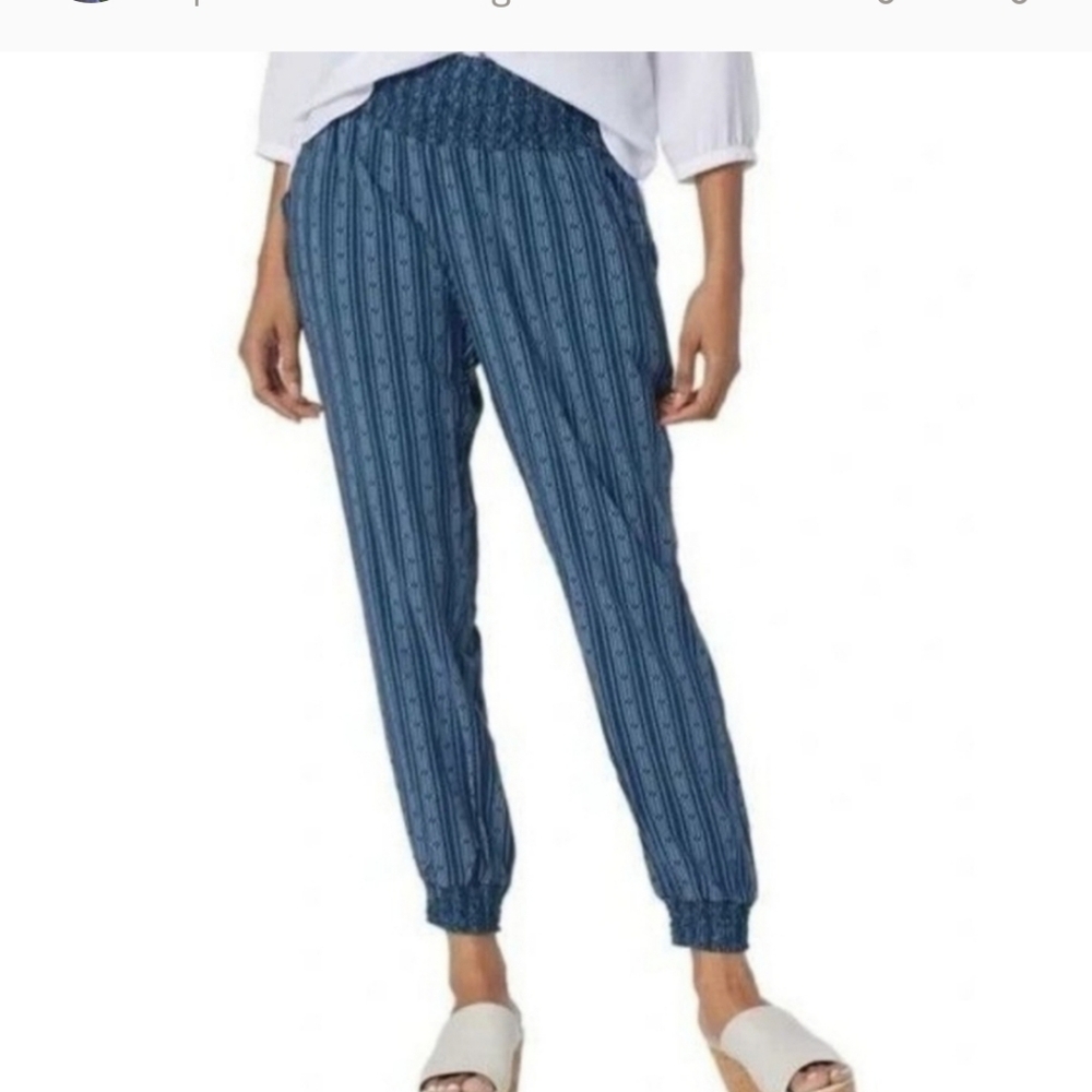 The Muses Closet Pants Smocked Waist And Hem Jogger In Slate Blue Size S